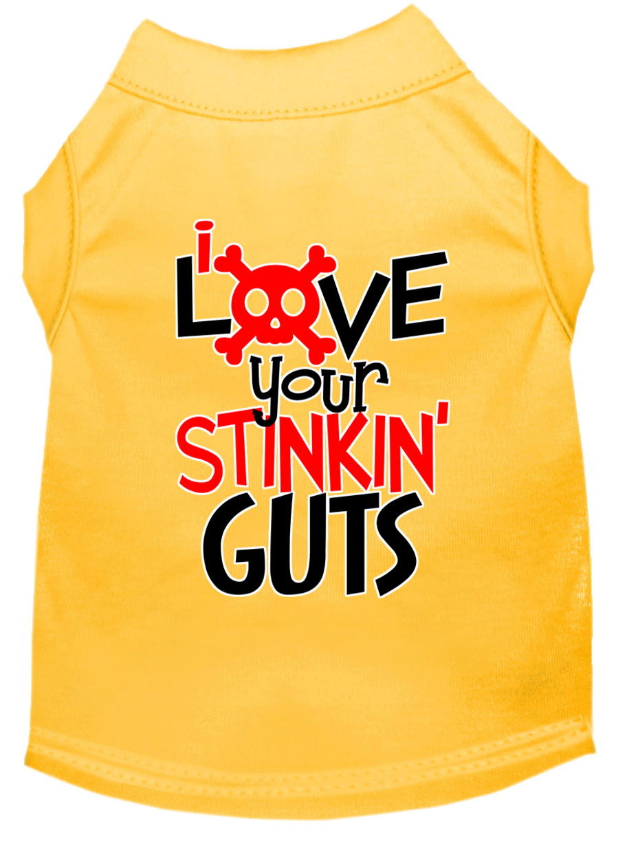 Love your Stinkin Guts Screen Print Dog Shirt Yellow Lg